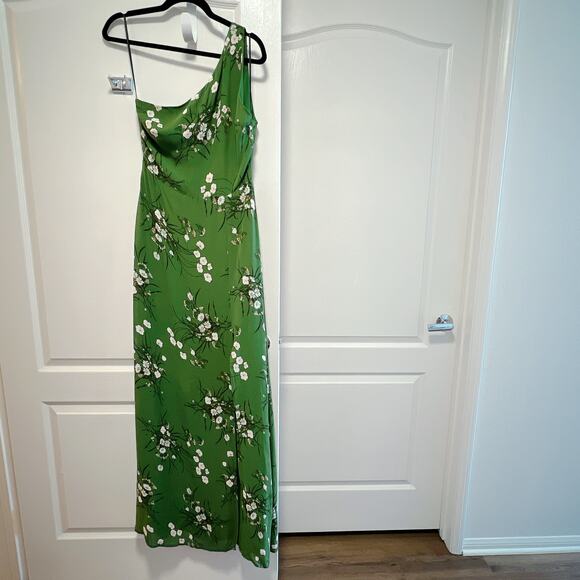 Reformation Green Evelyn Asymmetrical One Shoulder Maxi Dress in Lomita - Picture 4 of 6